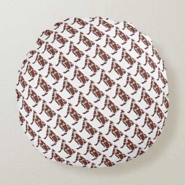 Cow Brown and White Silhouette Round Cushion (Front)