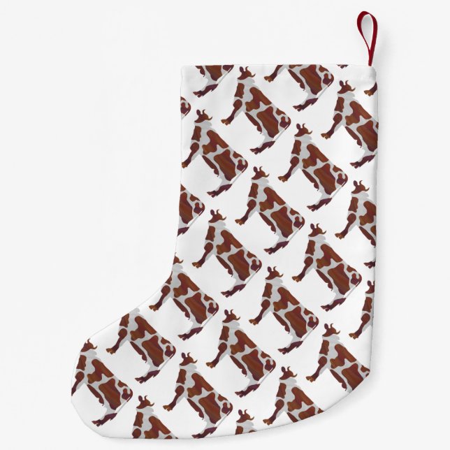 Cow Brown and White Silhouette Small Christmas Stocking (Back)