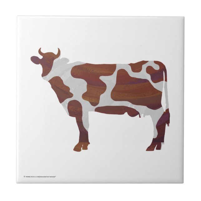 Cow Brown and White Silhouette Tile (Front)