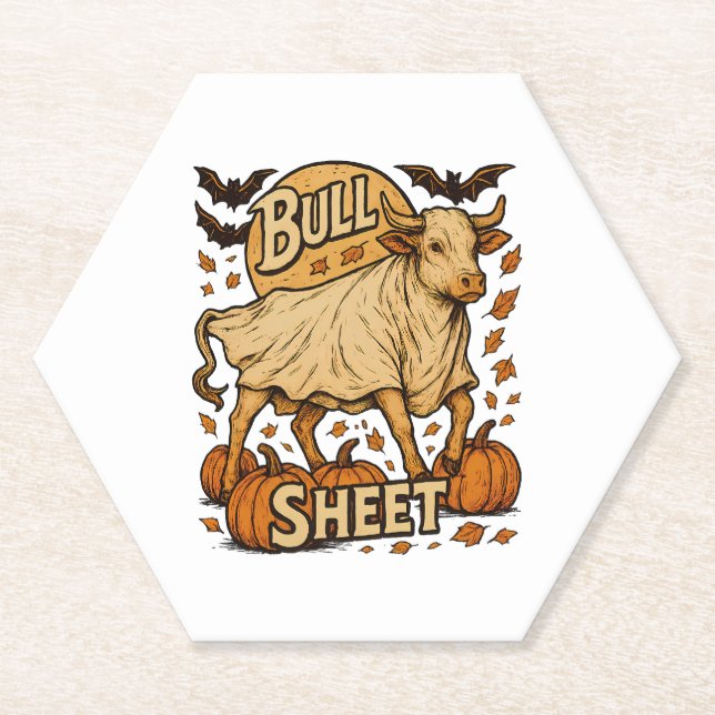 Cow Bull Sheet Halloween Paper Coaster (Front)