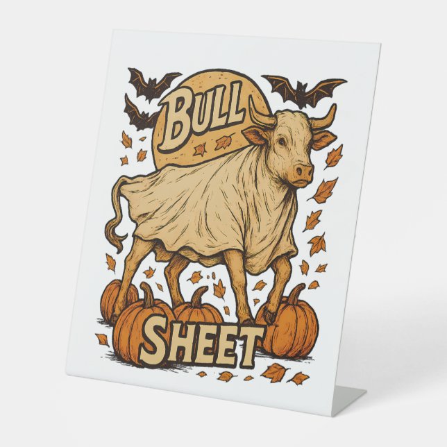 Cow Bull Sheet Halloween Pedestal Sign (Front)