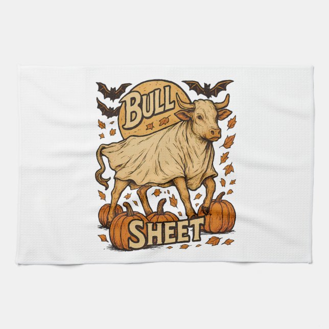 Cow Bull Sheet Halloween Tea Towel (Horizontal)