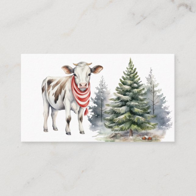 cow business card with Christmas tree  (Front)
