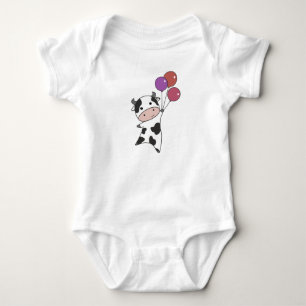 Cow Calf Flies Balloons Cute Animals Baby Bodysuit