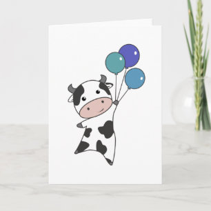 Cow Calf Flies Balloons Cute Animals Card