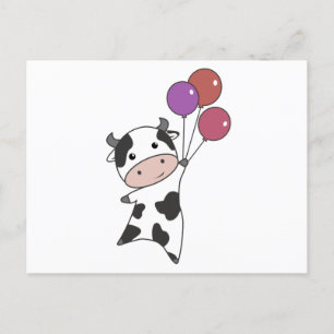 Cow Calf Flies Balloons Cute Animals Postcard