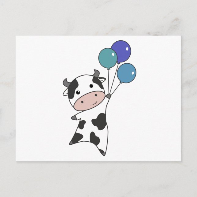 Cow Calf Flies Balloons Cute Animals Postcard (Front)