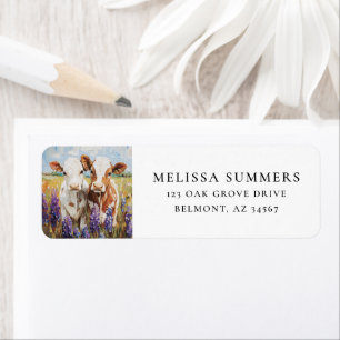 Cow Calves Lupine Flowers Farm Art