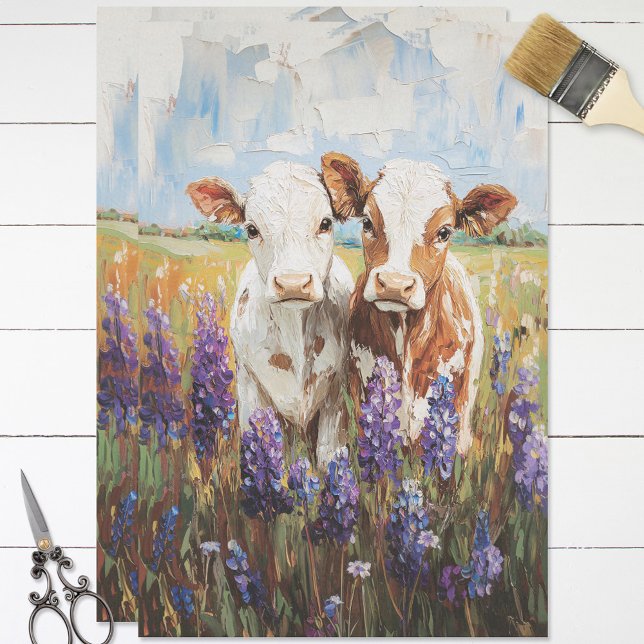 Cow Calves Lupine Flowers Painting Decoupage Tissue Paper (Creator Uploaded)