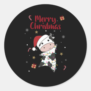 Cow Cheerful Christmas Winter Animals Cows Classic Round Sticker