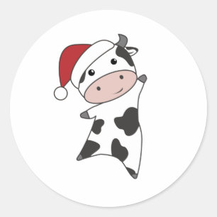 Cow Cheerful Christmas Winter Animals Cows Classic Round Sticker