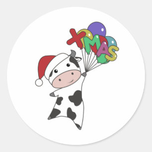 Cow Cheerful Christmas Winter Animals Cows Classic Round Sticker