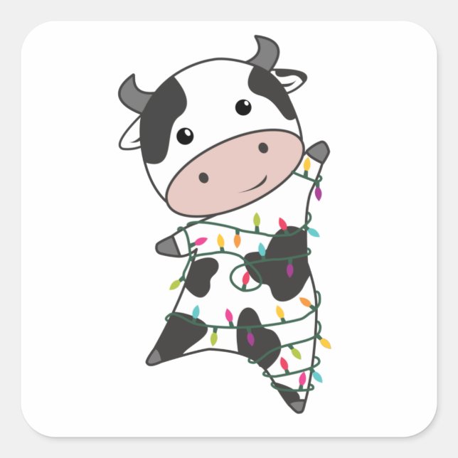 Cow Cheerful Christmas Winter Animals Cows Square Sticker (Front)