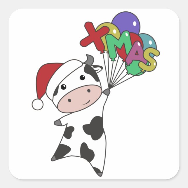 Cow Cheerful Christmas Winter Animals Cows Square Sticker (Front)