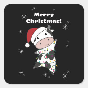 Cow Cheerful Christmas Winter Animals Cows Square Sticker