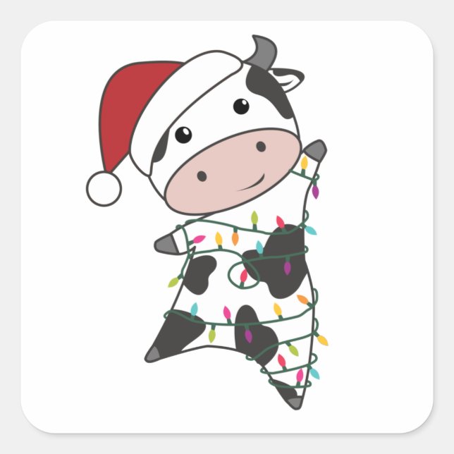 Cow Cheerful Christmas Winter Animals Cows Square Sticker (Front)