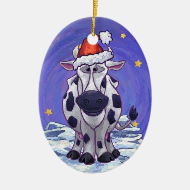 Cow Christmas Ceramic Tree Decoration (Front)