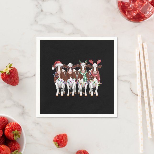 Cow Christmas Cow Lover Gift Holiday Farm  Napkin (Insitu)