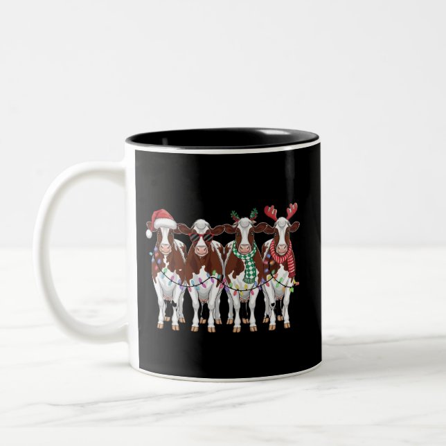 Cow Christmas Cow Lover Gift Holiday Farm  Two-Tone Coffee Mug (Left)