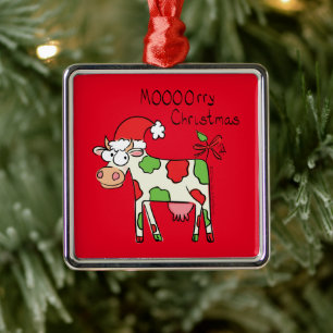 Cow Christmas Cute Kids Metal Tree Decoration