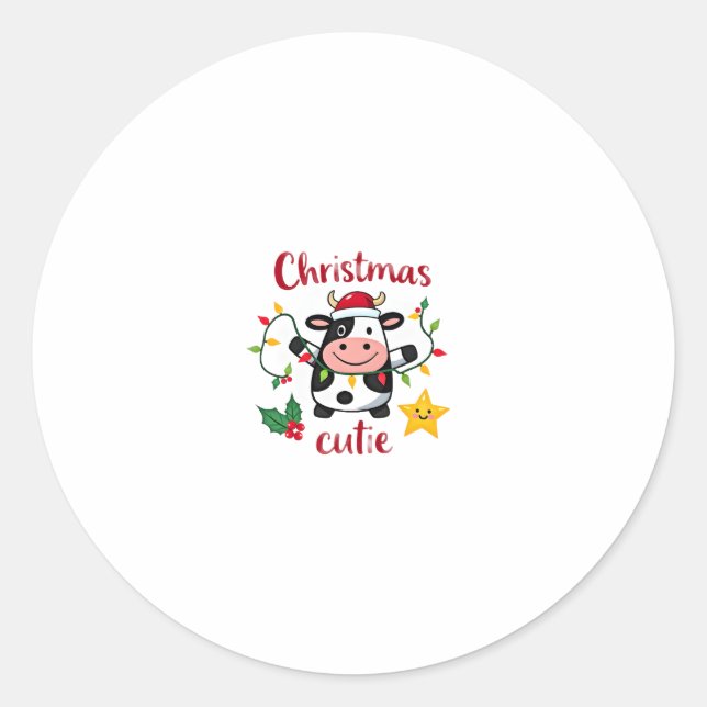 Cow Christmas Cutie Cows Christmas T-Shirt (6) Classic Round Sticker (Front)