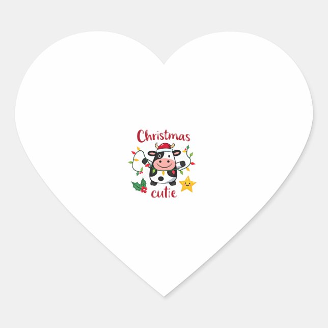 Cow Christmas Cutie Cows Christmas T-Shirt (6) Heart Sticker (Front)