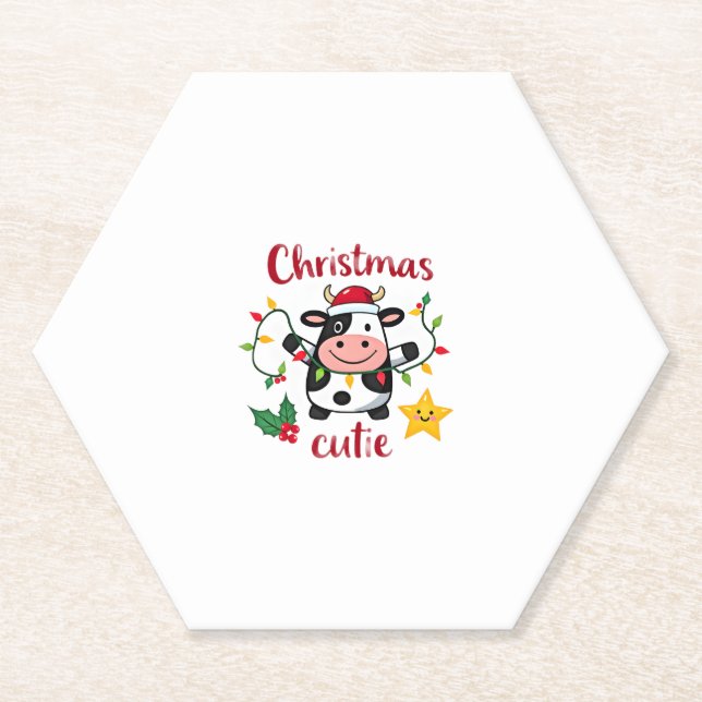 Cow Christmas Cutie Cows Christmas T-Shirt (6) Paper Coaster (Front)