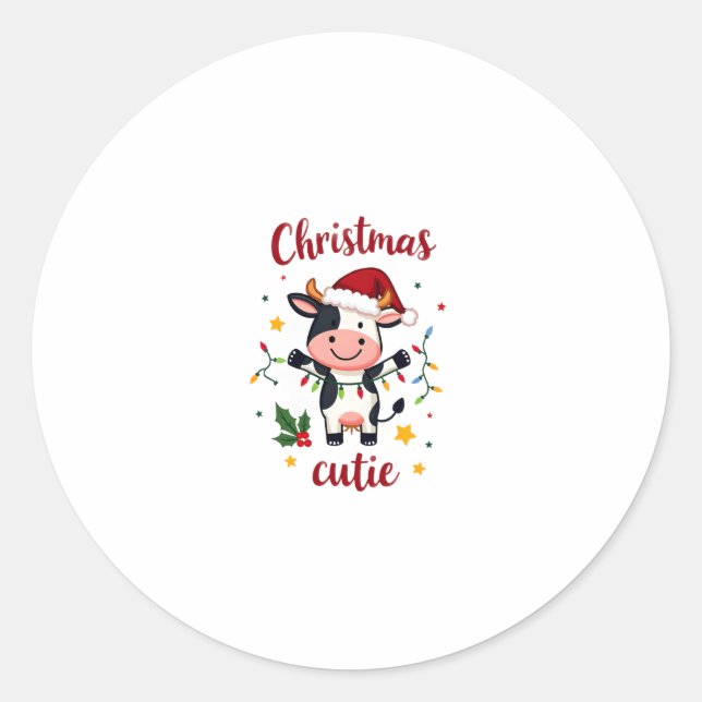 Cow Christmas Cutie Cows Christmas T-Shirt (7) Classic Round Sticker (Front)