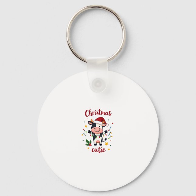 Cow Christmas Cutie Cows Christmas T-Shirt (7) Key Ring (Front)