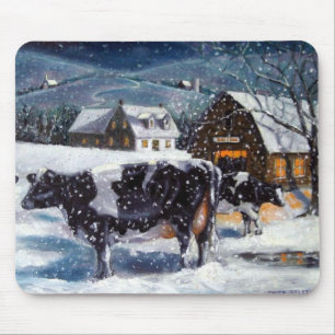 COW: CHRISTMAS EVE: SNOW: ART MOUSE MAT