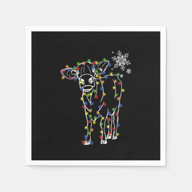 Cow Christmas Light Tree Cow Xmas Snow Lover Napkin (Front)