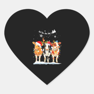 Cow Christmas Lights Ornaments   Heart Sticker