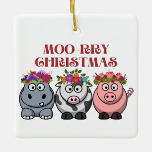 COW CHRISTMAS MERRY CHRISTMAS XMAS CERAMIC ORNAMENT