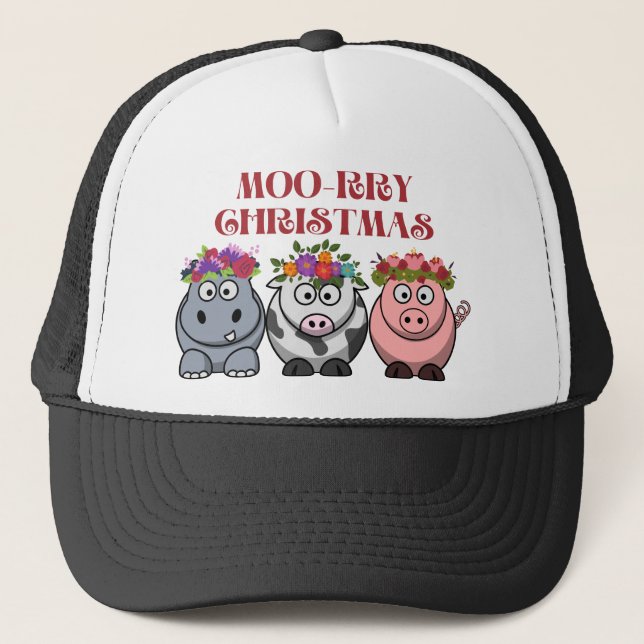 COW CHRISTMAS MERRY CHRISTMAS XMAS TRUCKER HAT (Front)