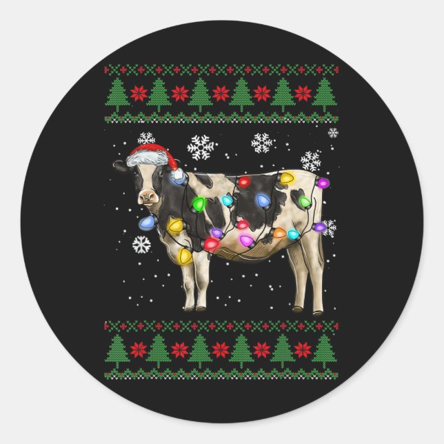 Cow Christmas Milk Cow Lover Classic Round Sticker (Front)