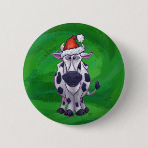 Cow Christmas On Green 6 Cm Round Badge