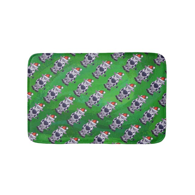 Cow Christmas On Green Bath Mat (Front)