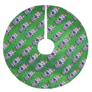 Cow Christmas On Green Brushed Polyester Tree Skirt