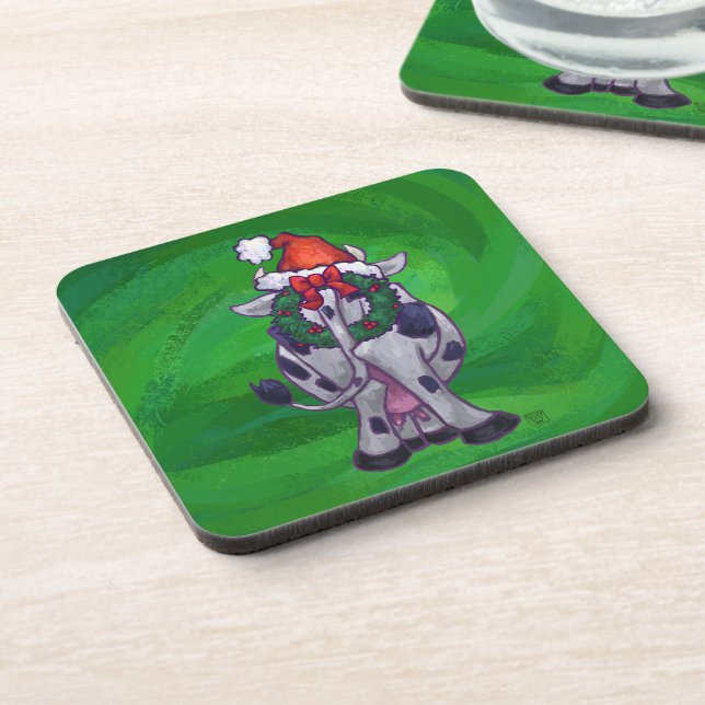 Cow Christmas On Green Coaster (Left Side)