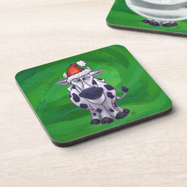 Cow Christmas On Green Coaster (Left Side)