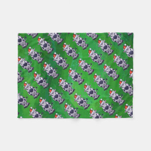 Cow Christmas On Green Fleece Blanket