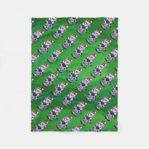 Cow Christmas On Green Fleece Blanket