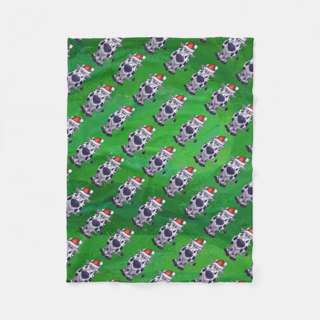 Cow Christmas On Green Fleece Blanket (Front)