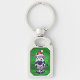 Cow Christmas On Green Key Ring