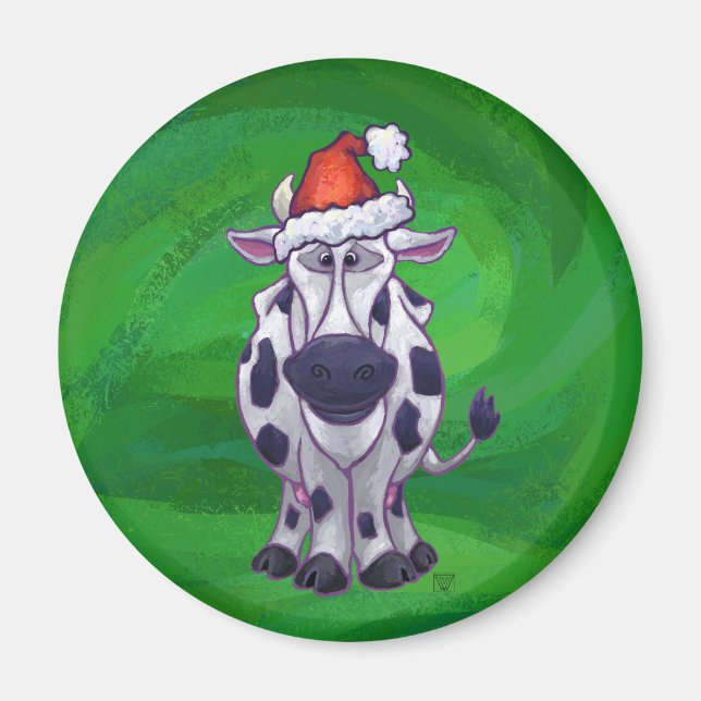 Cow Christmas On Green Magnet (Front)