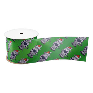 Cow Christmas On Green Satin Ribbon
