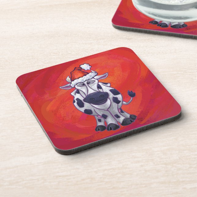 Cow Christmas on Red Feild Coaster (Left Side)