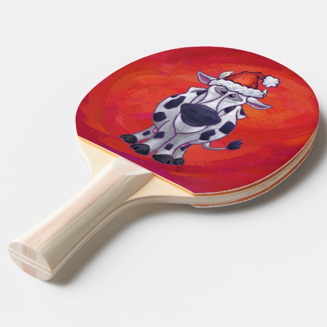 Cow Christmas on Red Feild Ping Pong Paddle (Front Angle)