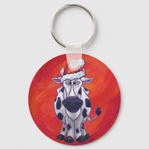 Cow Christmas On Red Key Ring
