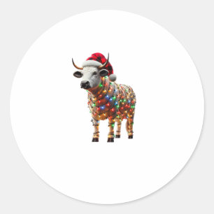 Cow Christmas Santa Hat Buffalo Plaid Xmas Cow Lov Classic Round Sticker